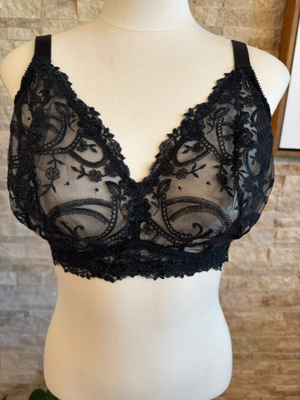 Cosabella Sanika Curvy Tall Triangle Lace Bralette Black NWOT Bridal Size L